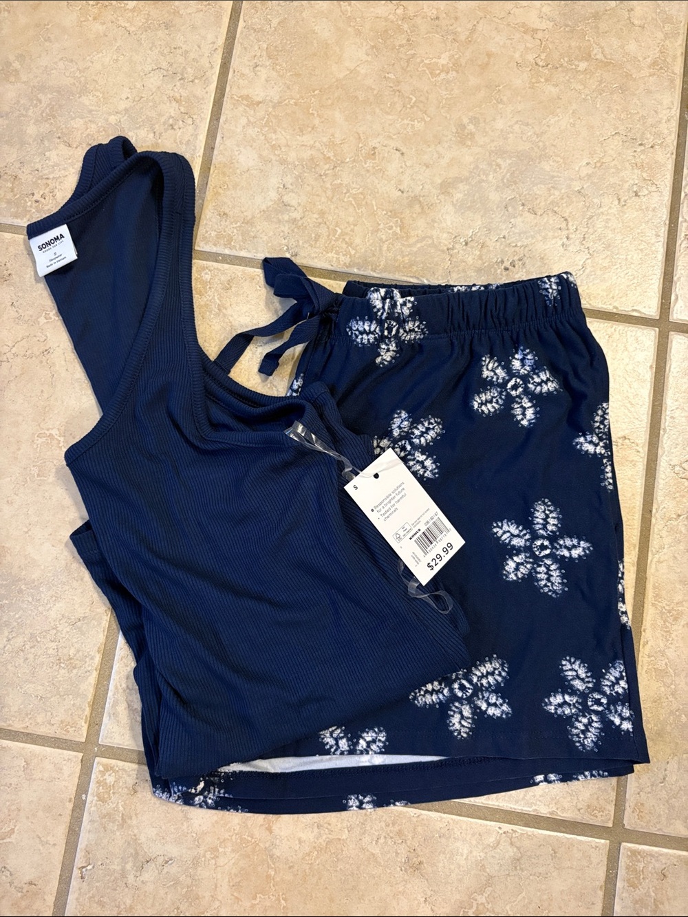Sonoma Navy Ribbed Tank and Floral-Print Pajama Shorts Set